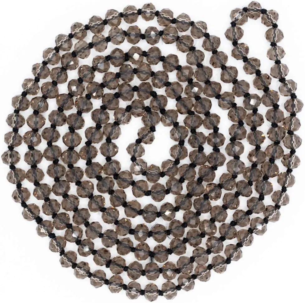 Hand Knotted Faceted Beaded Necklace-Long Boho Crystal Wrap, Strand or Statement Necklace for Women 60 inch