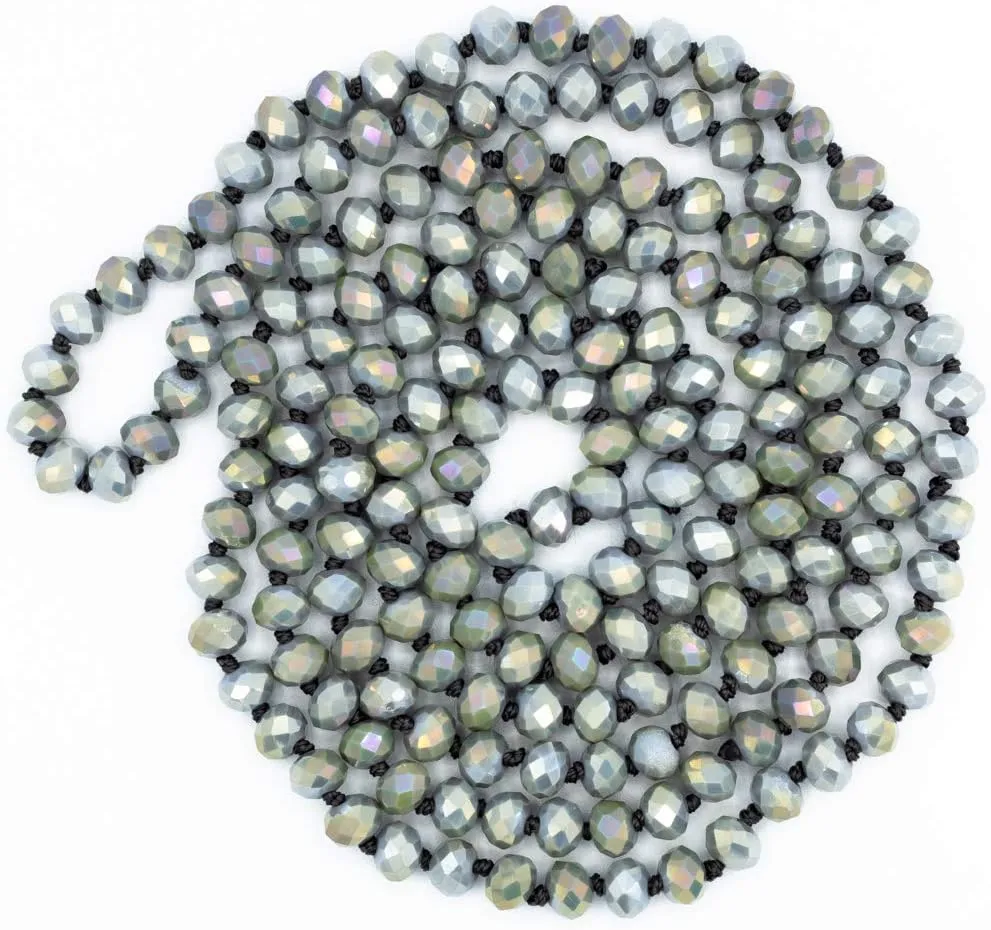 Hand Knotted Faceted Beaded Necklace-Long Boho Crystal Wrap, Strand or Statement Necklace for Women 60 inch