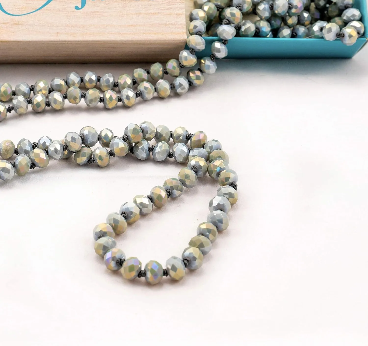 Hand Knotted Faceted Beaded Necklace-Long Boho Crystal Wrap, Strand or Statement Necklace for Women 60 inch
