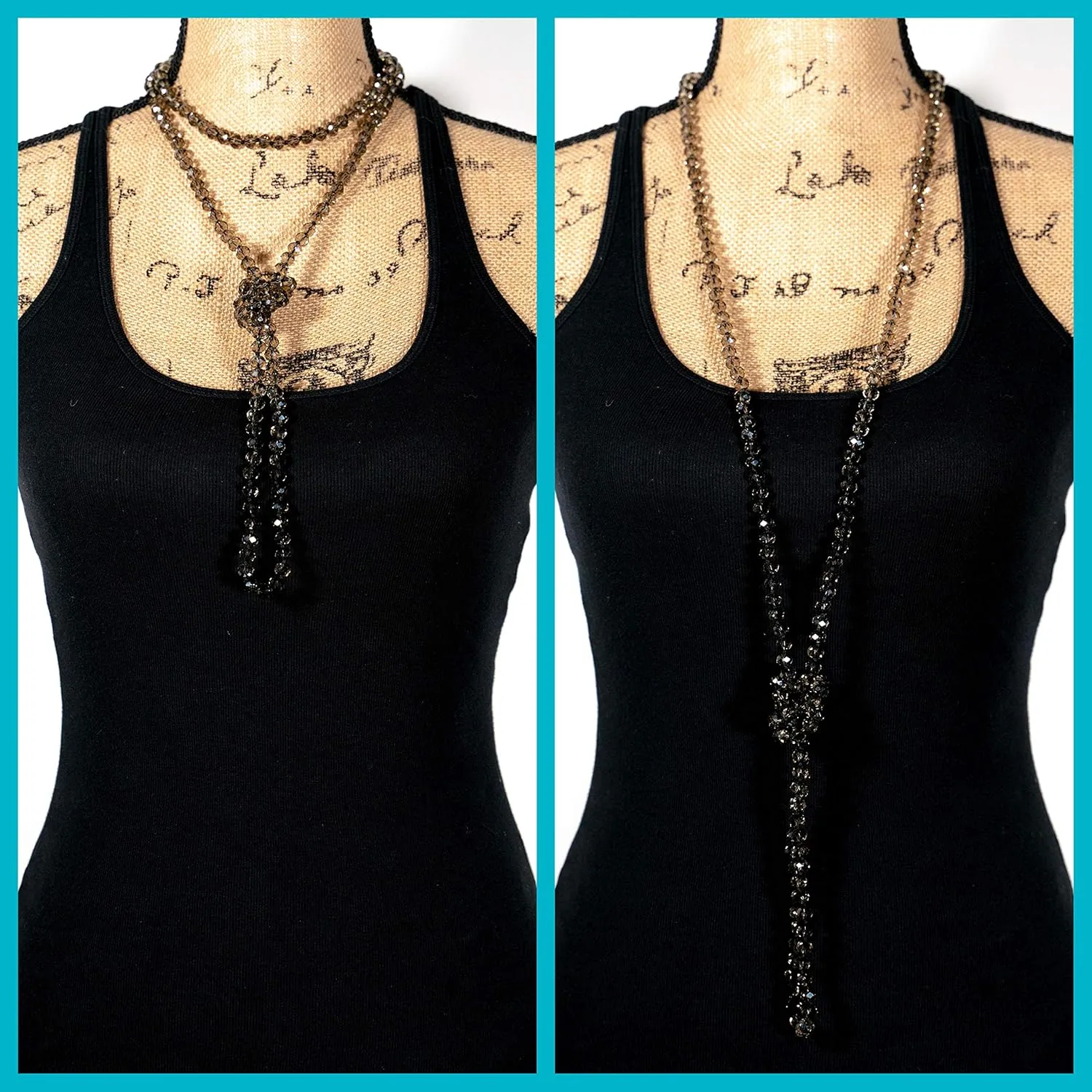 Hand Knotted Faceted Beaded Necklace-Long Boho Crystal Wrap, Strand or Statement Necklace for Women 60 inch