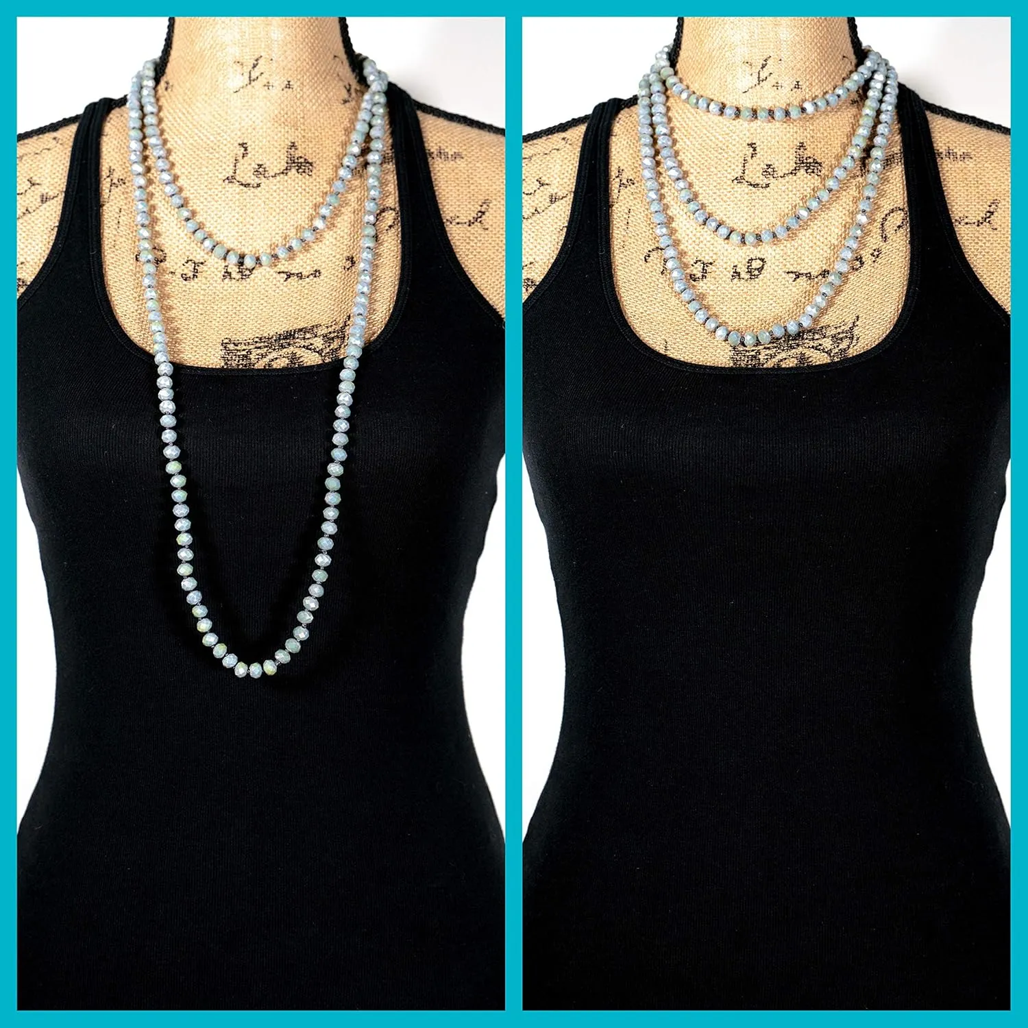 Hand Knotted Faceted Beaded Necklace-Long Boho Crystal Wrap, Strand or Statement Necklace for Women 60 inch