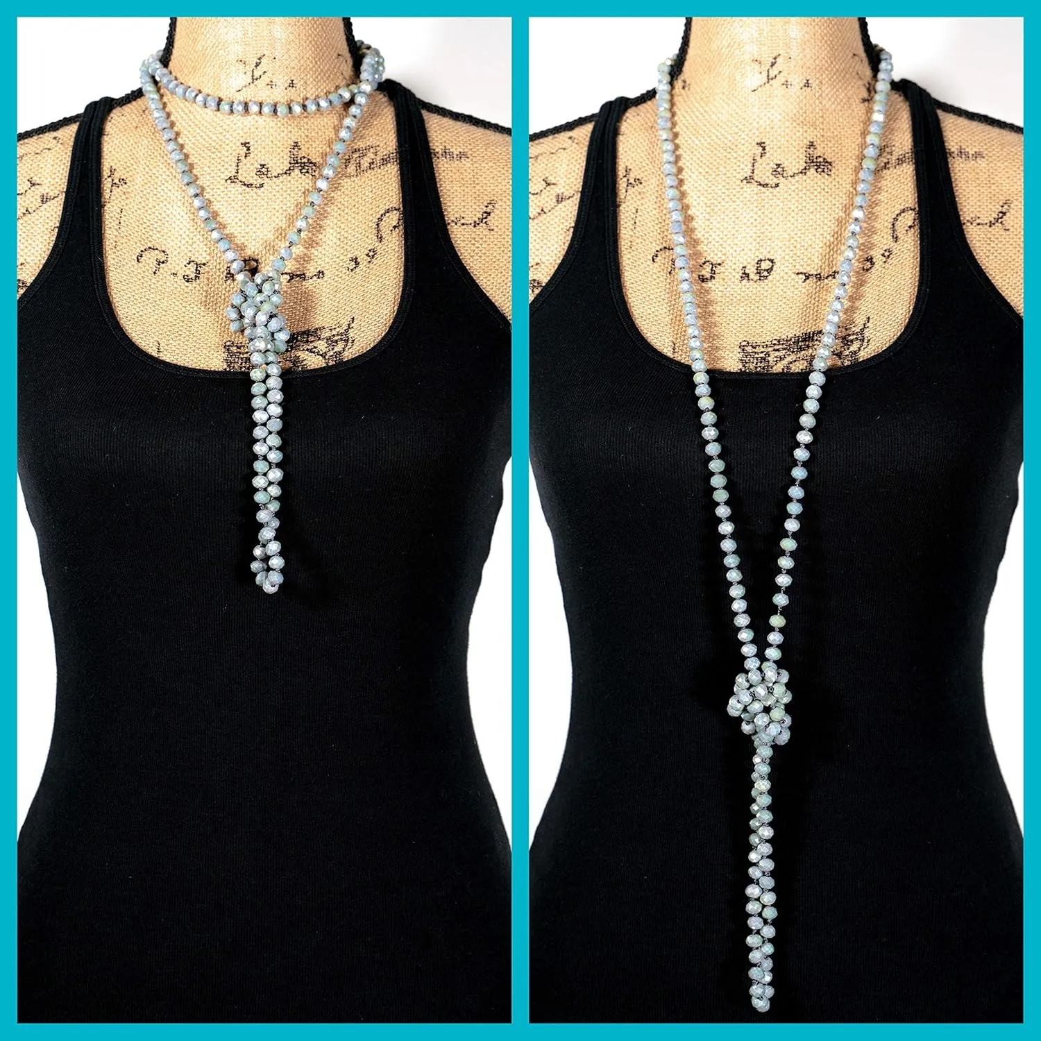 Hand Knotted Faceted Beaded Necklace-Long Boho Crystal Wrap, Strand or Statement Necklace for Women 60 inch