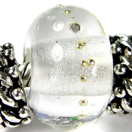 Handmade Large Hole Lampwork Beads, Glass Bracelet Bead, Clear Fine Silver Shiny