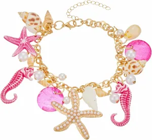 Handmade Starfish Seashell Pearl Bracelets for Women Gold Plated Bohemian Charm Sea Shell Couch Beads Adjustable Chain Anklet Bracelets Hawaiian Beach Holiday Mermaid Costume Jewelry Gifts