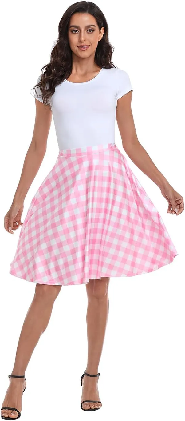 HDE Skirts for Women - Midi Skirt Skater Skirt Knee Length High Waist Fun Prints