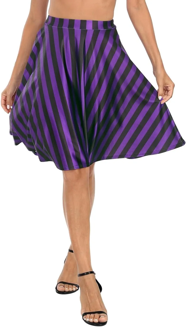 HDE Skirts for Women - Midi Skirt Skater Skirt Knee Length High Waist Fun Prints