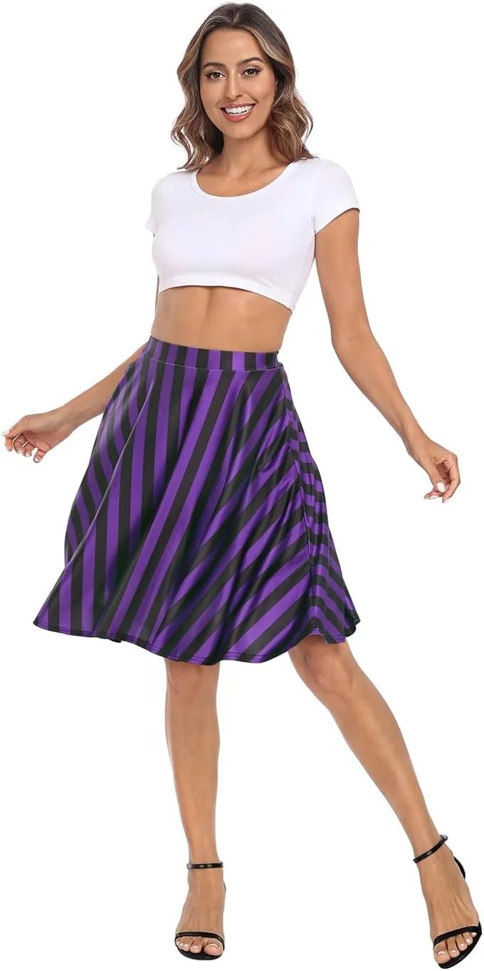HDE Skirts for Women - Midi Skirt Skater Skirt Knee Length High Waist Fun Prints