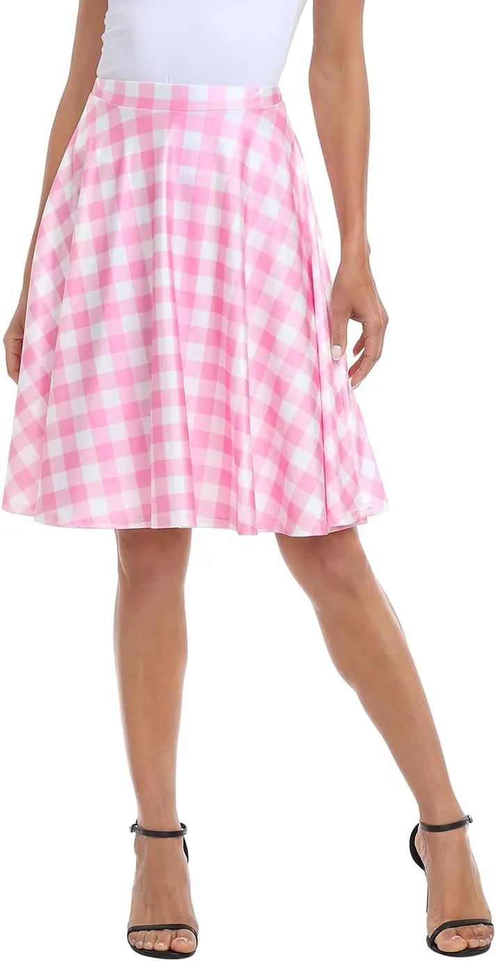 HDE Skirts for Women - Midi Skirt Skater Skirt Knee Length High Waist Fun Prints