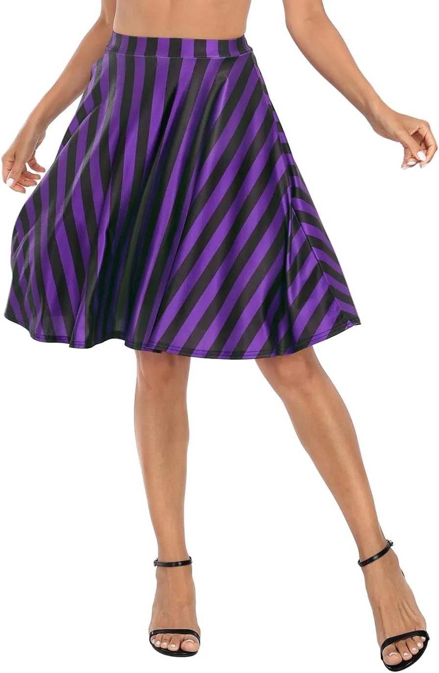 HDE Skirts for Women - Midi Skirt Skater Skirt Knee Length High Waist Fun Prints