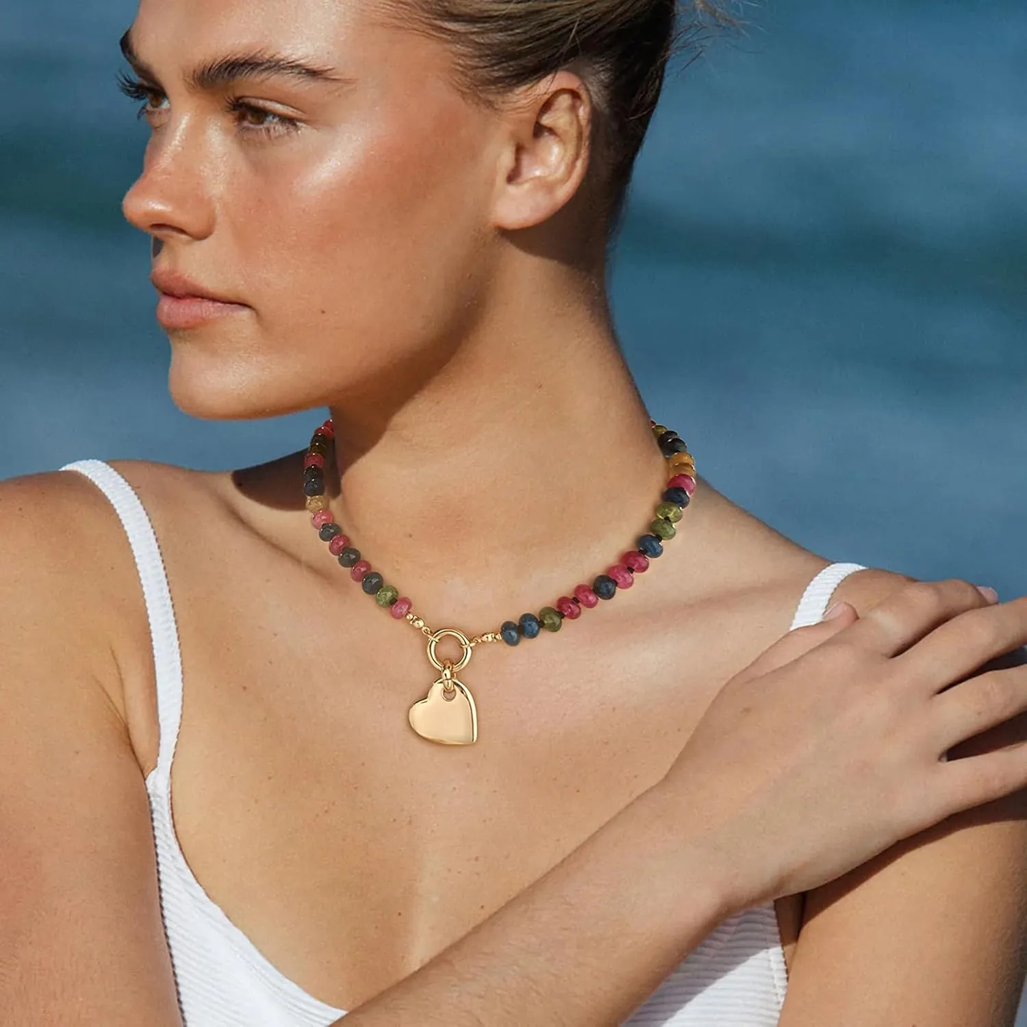 Heart Necklaces For Women Gold Chain Necklaces Red Heart Charm Necklace Chunky Heart Pendant Necklace