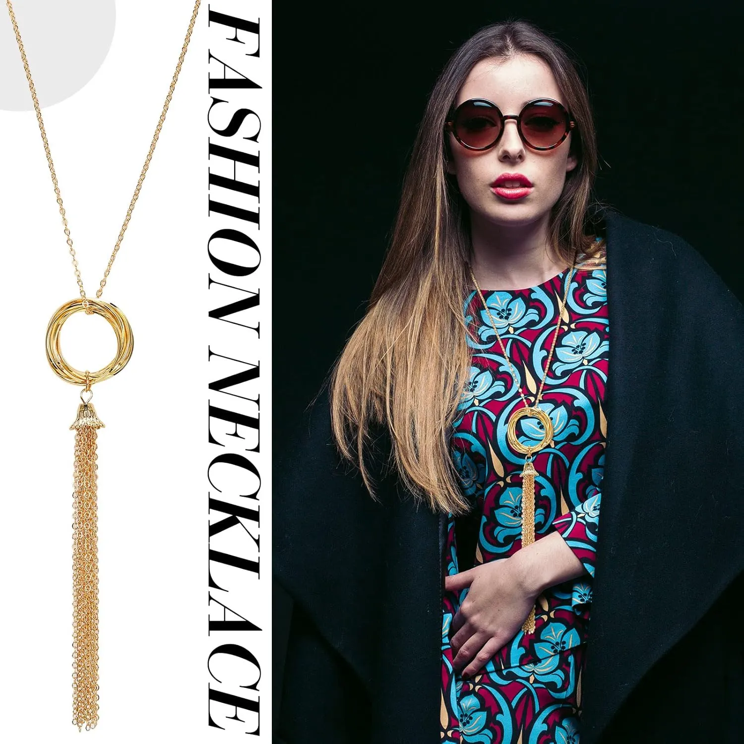 Hicarer 12 Pieces Long Pendant Necklace Set Y Tassel Leaf Circle Bar Necklace for Women