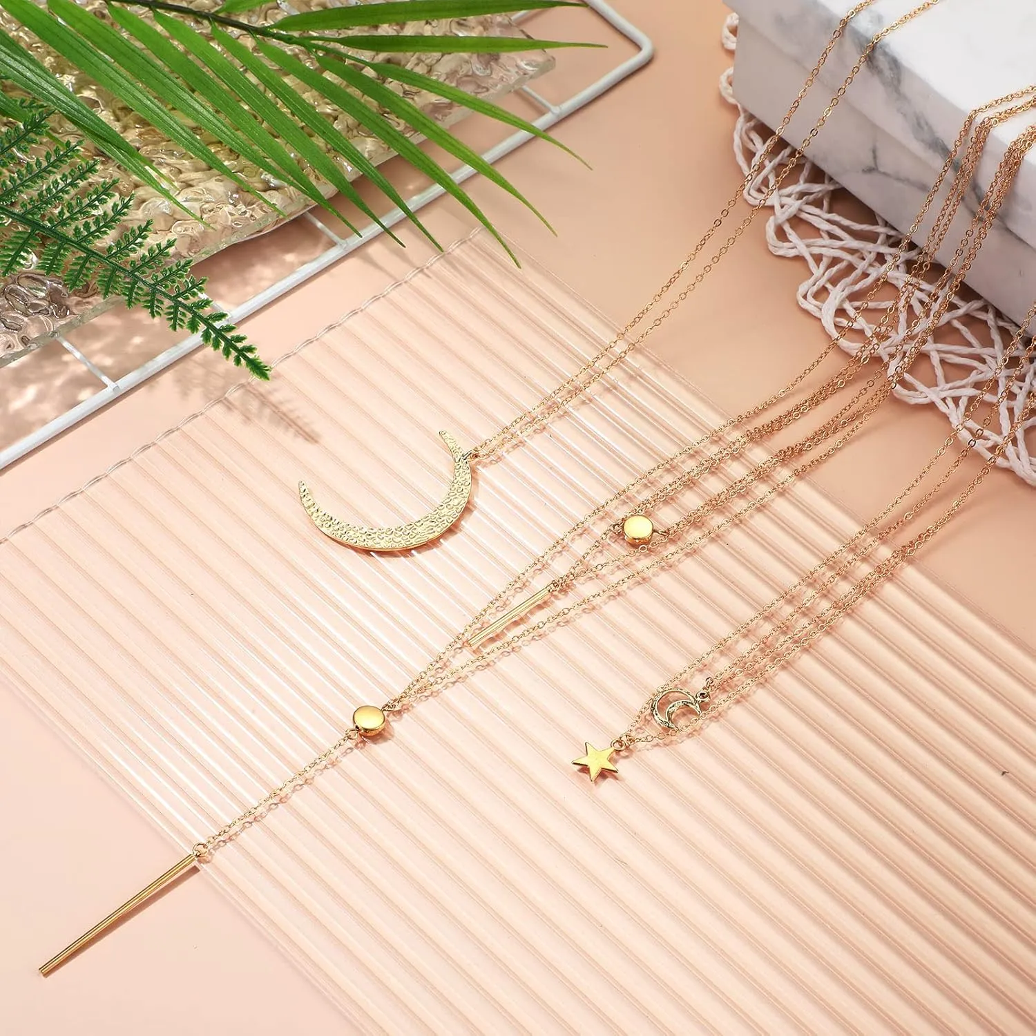Hicarer 12 Pieces Long Pendant Necklace Set Y Tassel Leaf Circle Bar Necklace for Women