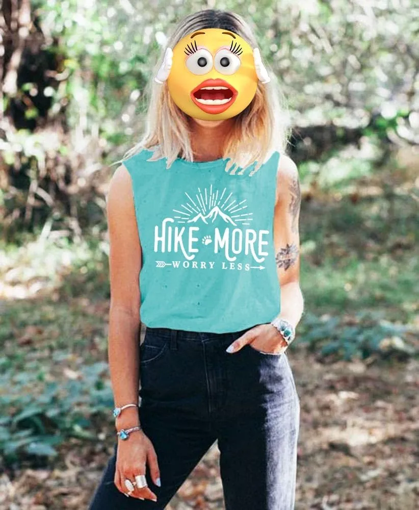 Hiking Shirt for Women Adventure Mountain Graphic Athletic Shirts Funny Hike More Worry Less Tee Tops