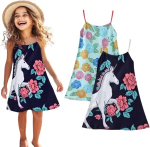 HILEELANG Girl Summer Cami Dress Sleeveless Tank Cotton Casual Spaghetti Strap Jersey Shirt Cool Beach Sundress