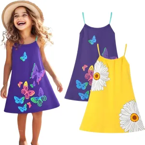 HILEELANG Girl Summer Cami Dress Sleeveless Tank Cotton Casual Spaghetti Strap Jersey Shirt Cool Beach Sundress