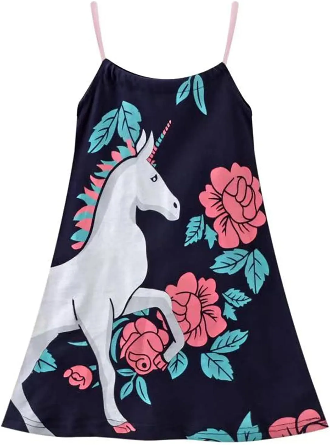HILEELANG Girl Summer Cami Dress Sleeveless Tank Cotton Casual Spaghetti Strap Jersey Shirt Cool Beach Sundress
