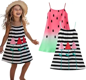HILEELANG Girl Summer Cami Dress Sleeveless Tank Cotton Casual Spaghetti Strap Jersey Shirt Cool Beach Sundress