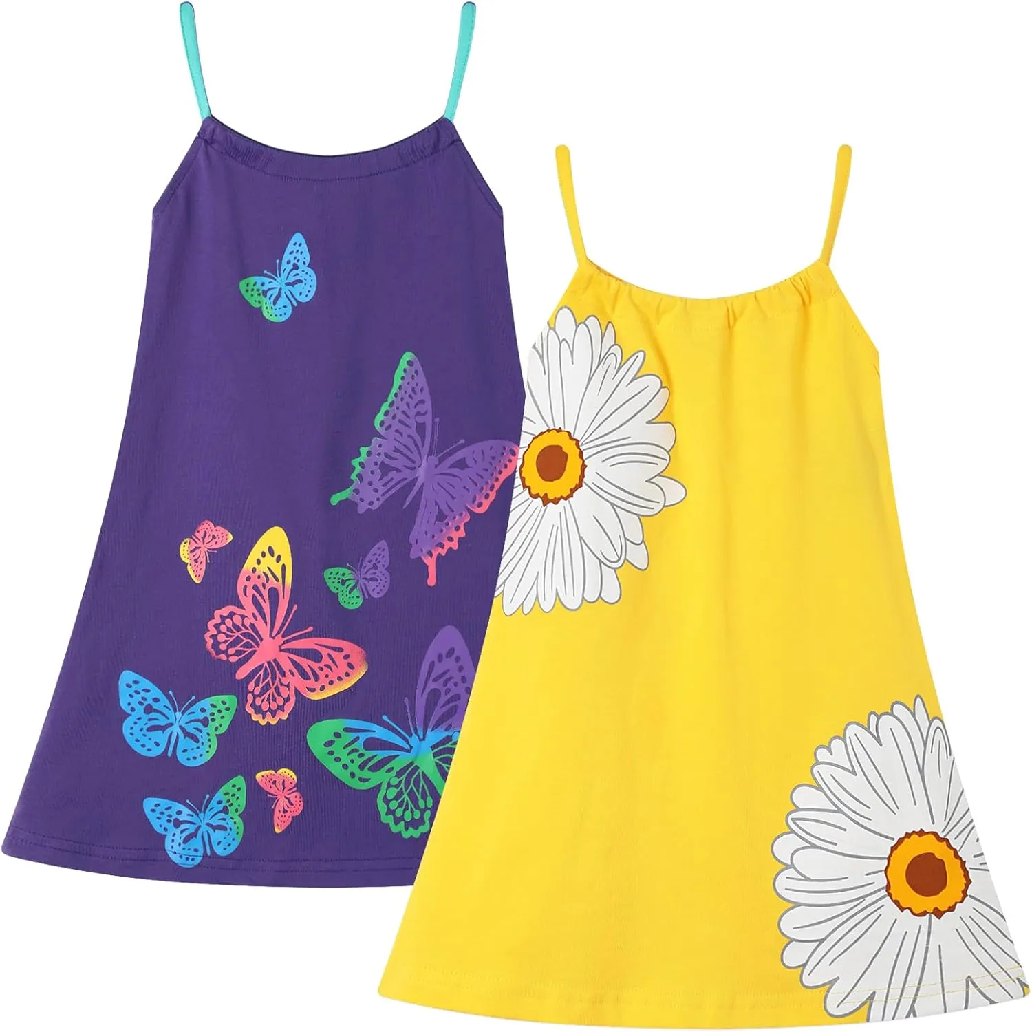 HILEELANG Girl Summer Cami Dress Sleeveless Tank Cotton Casual Spaghetti Strap Jersey Shirt Cool Beach Sundress