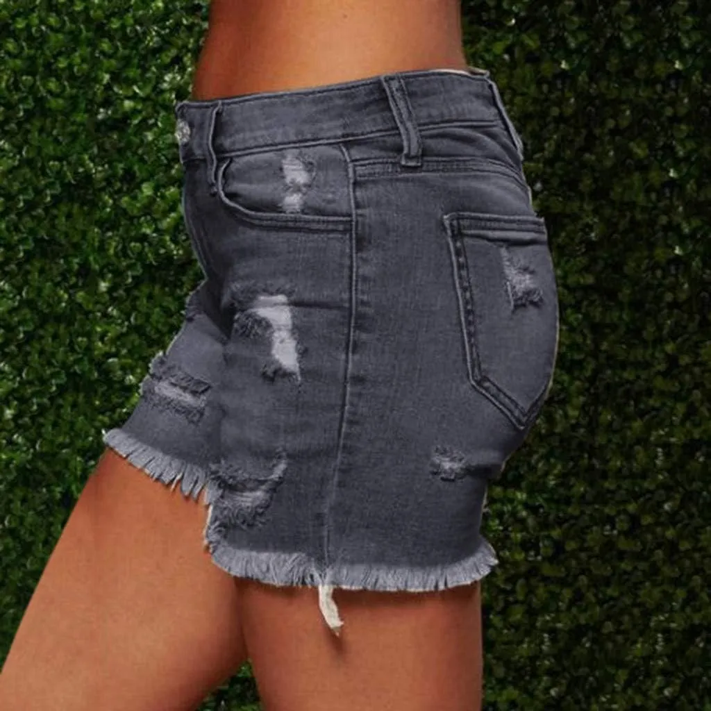 hlysgo Jeans Shorts for Women Mid Rise Ripped Jean Shorts Stretchy Frayed Raw Hem Casual Denim Shorts 2024 Summer Shorts