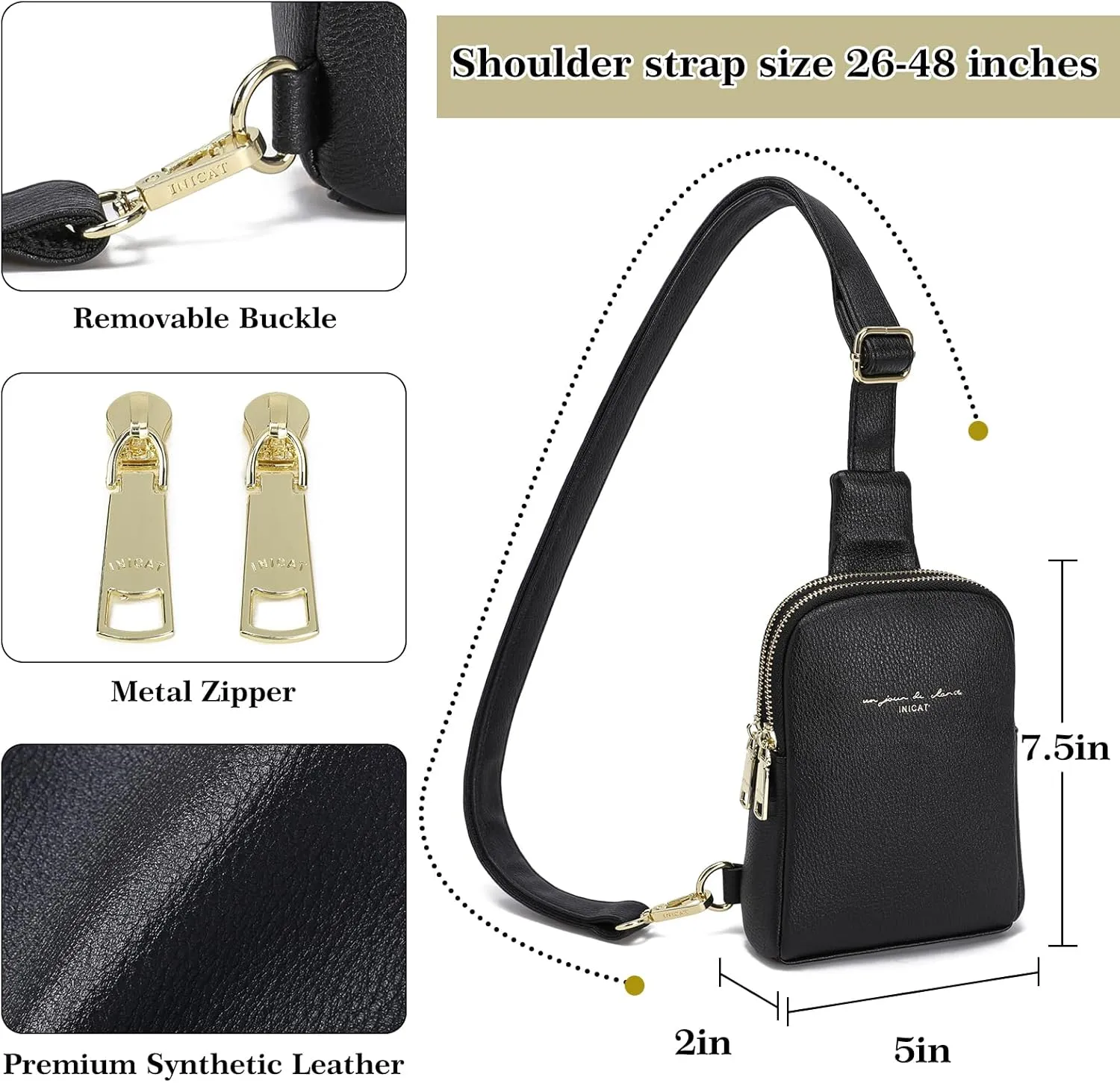INICAT Small Crossbody Sling Bags for Women Vegan Leather Cell Phone Purse Fanny Packs for Women Men