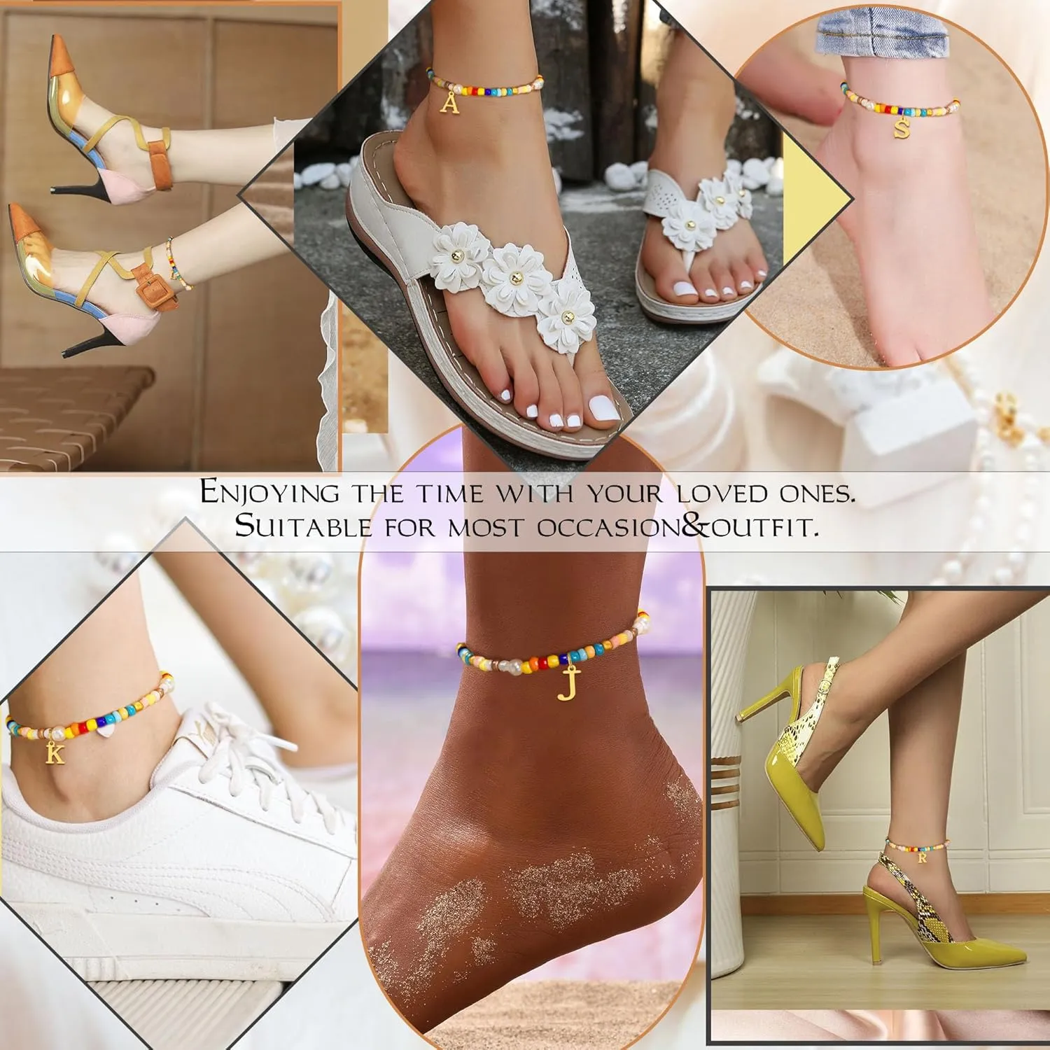 Initial Ankle Bracelets for Women Boho Beaded Anklet Bracelet Gifts for Teen Girls Coloful Bead Letter Gold Plated Charm A-Z Engraved Stretch Summer Beach Birthday Christmas Jewelry for Girlfriend Sister Daughter