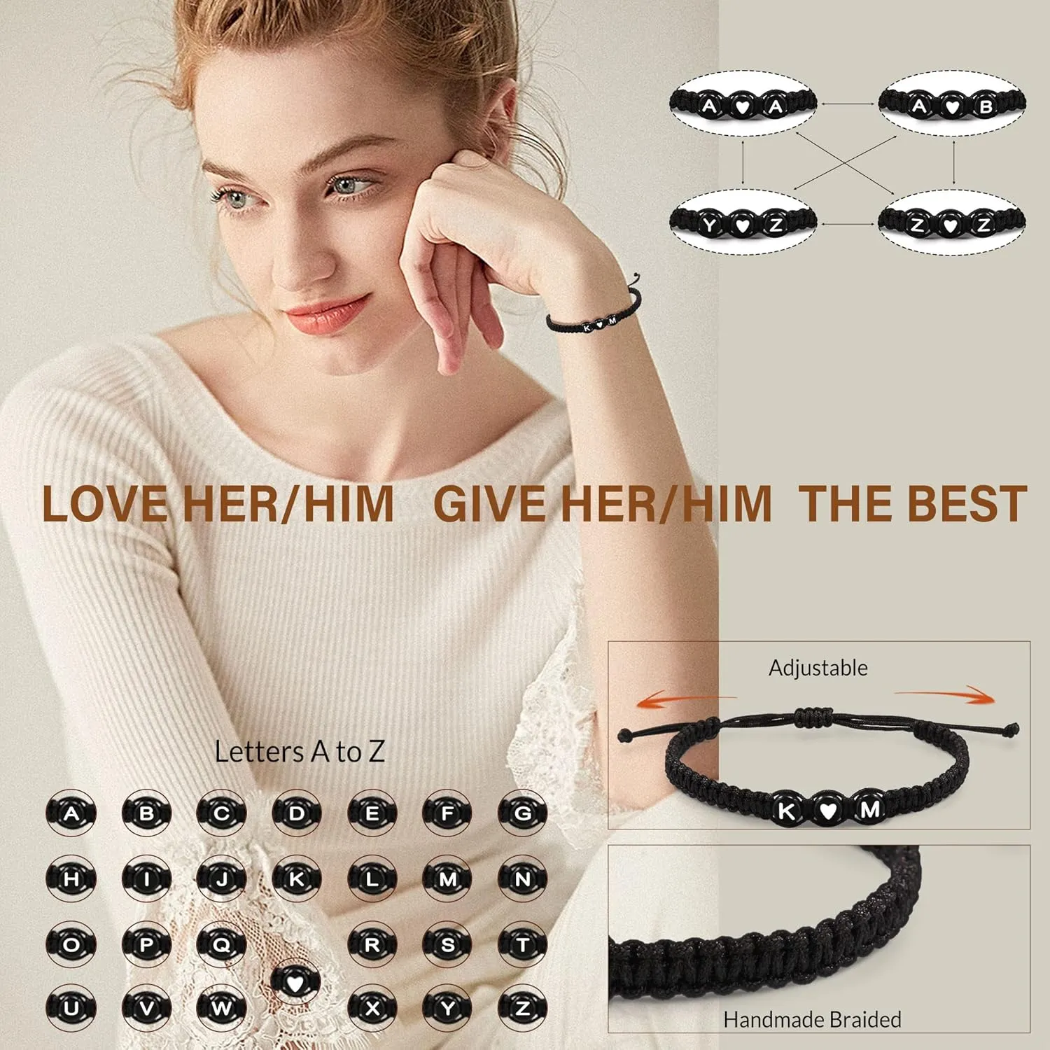 Initial Bracelets for Women Men's Bracelets Gifts for Girlfriend Boyfriend Letter Bracelets I Love You Gifts for Her Him Best Friend Birthday Gift Christmas Jewelry