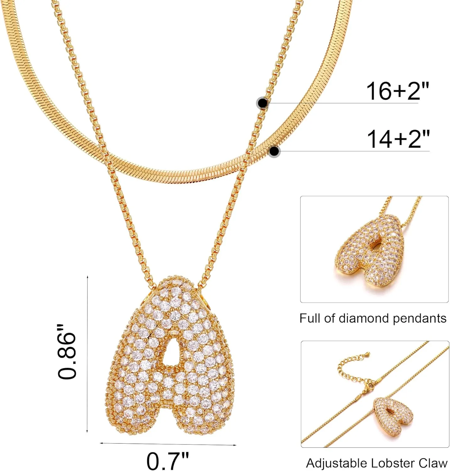 Initial Necklaces for Women, Gold Balloon Bubble Letter Necklace,18K Gold Plated Dainty Personalized Puffy Name Necklaces