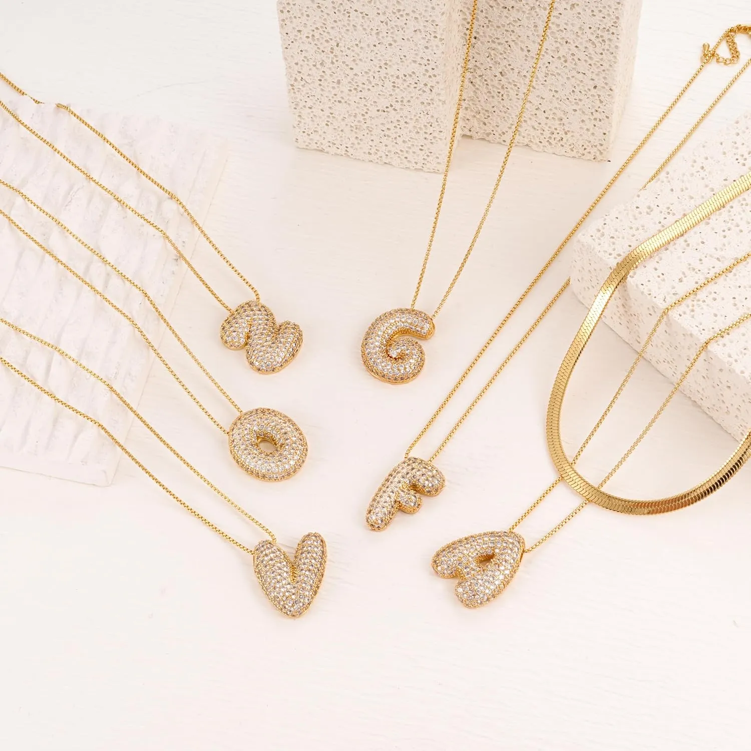 Initial Necklaces for Women, Gold Balloon Bubble Letter Necklace,18K Gold Plated Dainty Personalized Puffy Name Necklaces