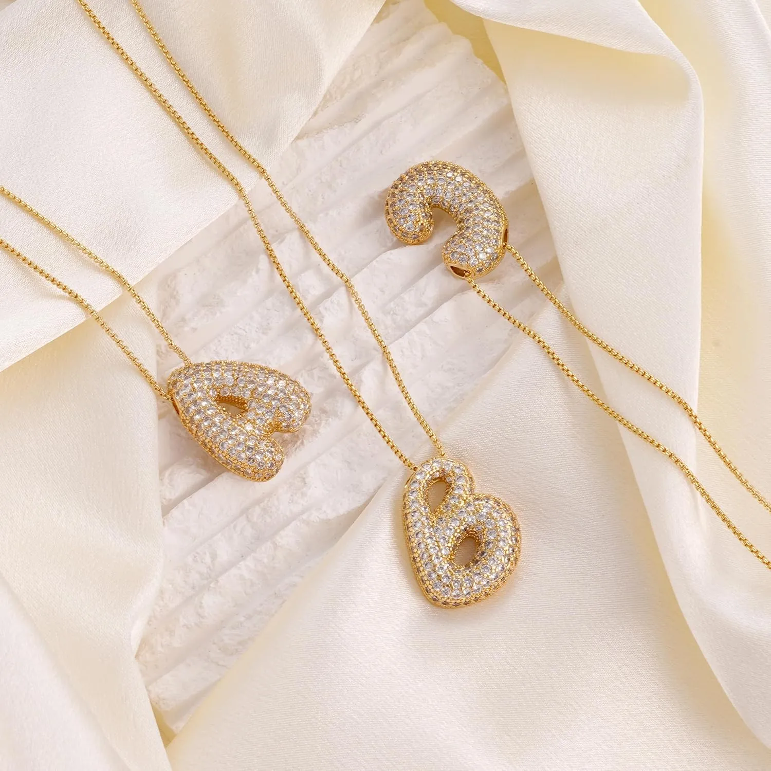 Initial Necklaces for Women, Gold Balloon Bubble Letter Necklace,18K Gold Plated Dainty Personalized Puffy Name Necklaces