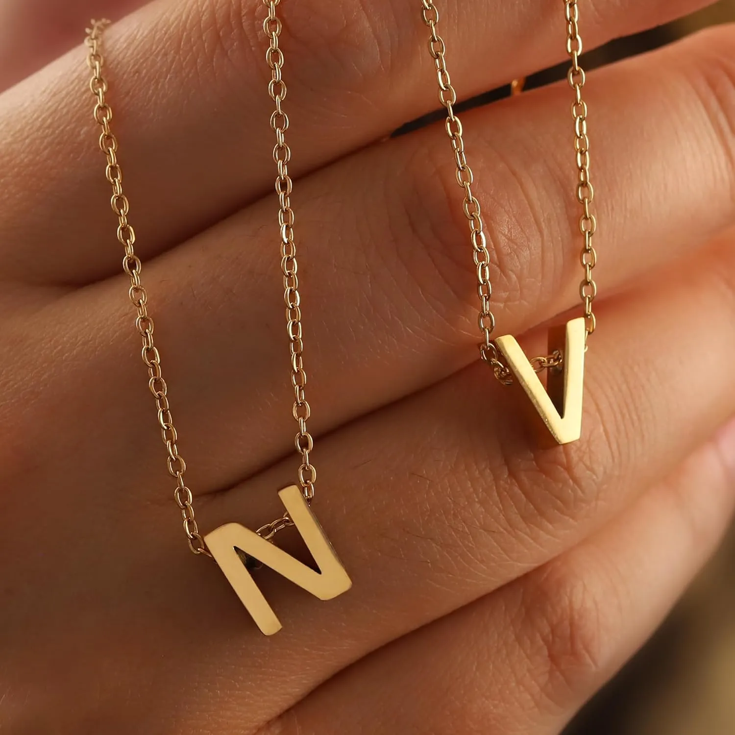 Initial Necklaces for Women, Layered 18K Gold Plated Letter A-Z Initial Necklace, Dainty Gold Name Jewelry, Gifts for Women