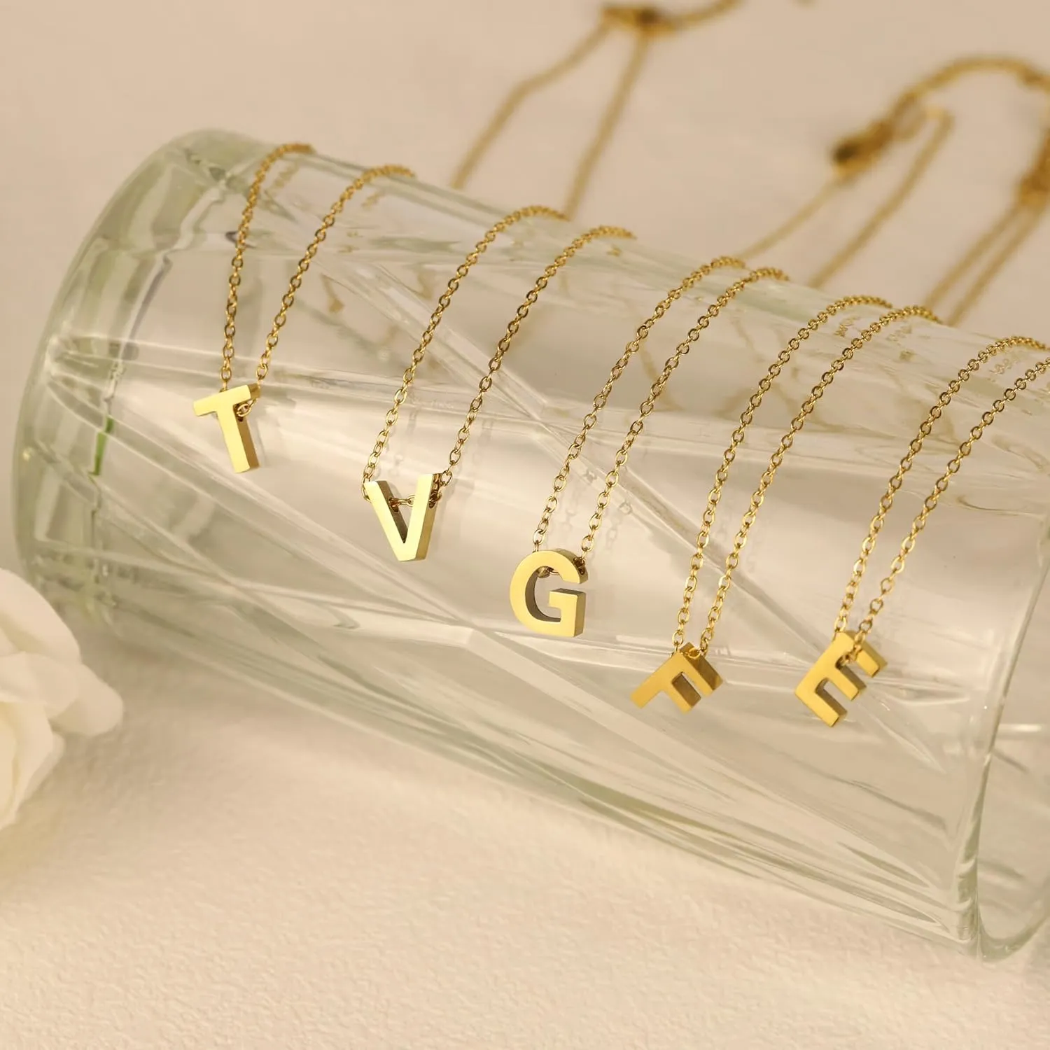 Initial Necklaces for Women, Layered 18K Gold Plated Letter A-Z Initial Necklace, Dainty Gold Name Jewelry, Gifts for Women