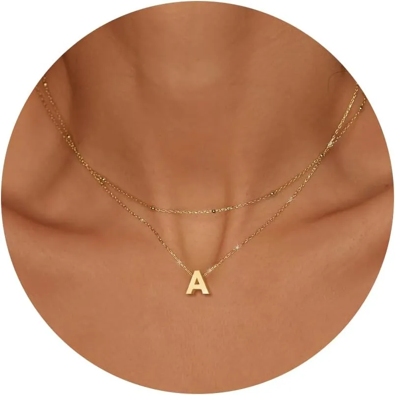 Initial Necklaces for Women, Layered 18K Gold Plated Letter A-Z Initial Necklace, Dainty Gold Name Jewelry, Gifts for Women