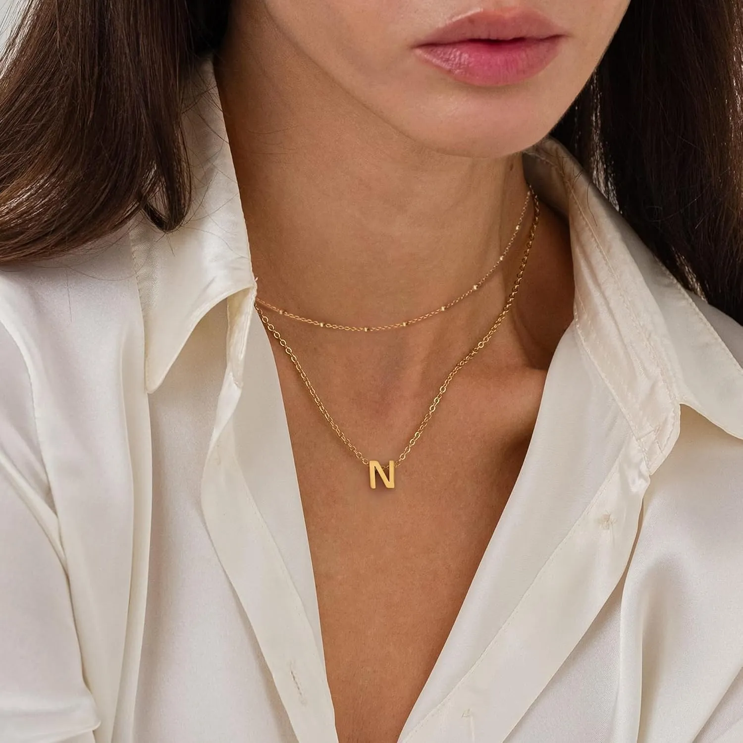 Initial Necklaces for Women, Layered 18K Gold Plated Letter A-Z Initial Necklace, Dainty Gold Name Jewelry, Gifts for Women