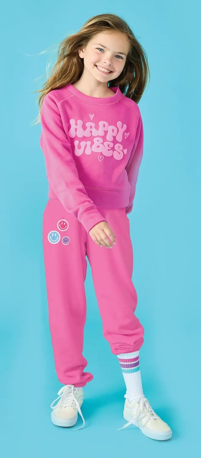 iscream Big Girls Softest Puff Fleece Crewneck Fun Graphic Sweatshirt - Bold Vibes Collection