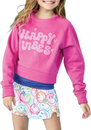 iscream Big Girls Softest Puff Fleece Crewneck Fun Graphic Sweatshirt - Bold Vibes Collection