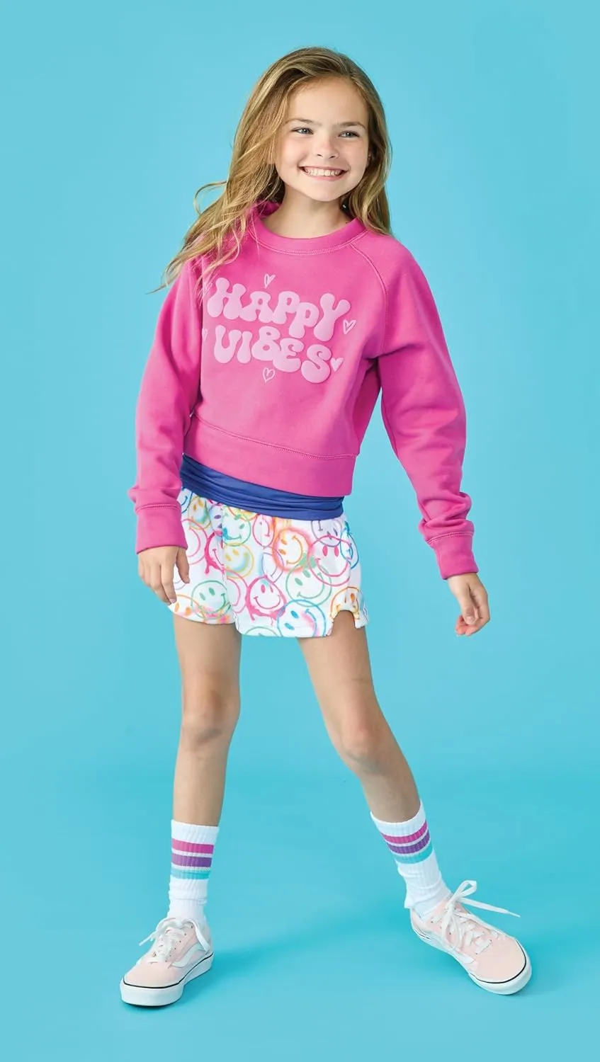 iscream Big Girls Softest Puff Fleece Crewneck Fun Graphic Sweatshirt - Bold Vibes Collection