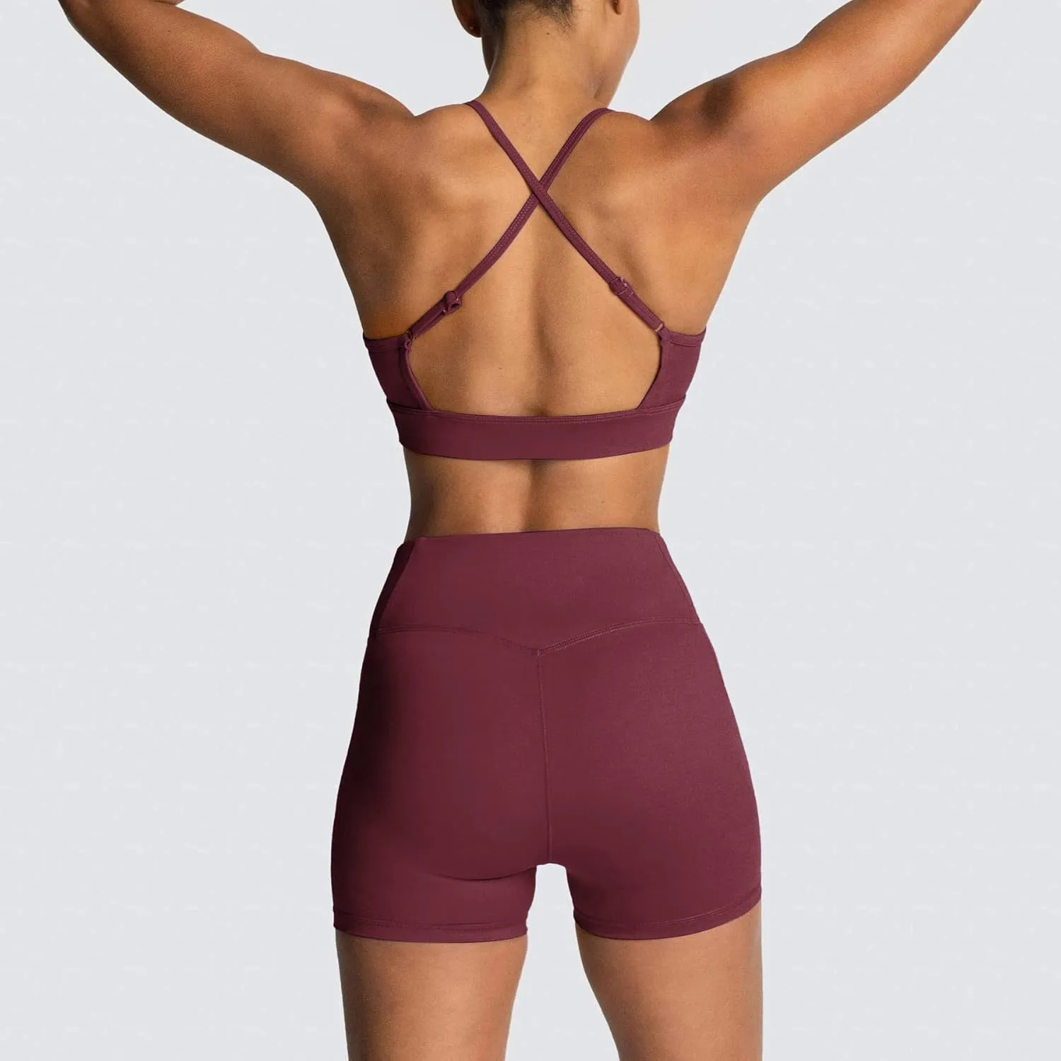 IWEMEK Women's Workout Sets 2 Piece Yoga Outfits High Waisted Biker Shorts and Cross Back Sports Bra Gym Set