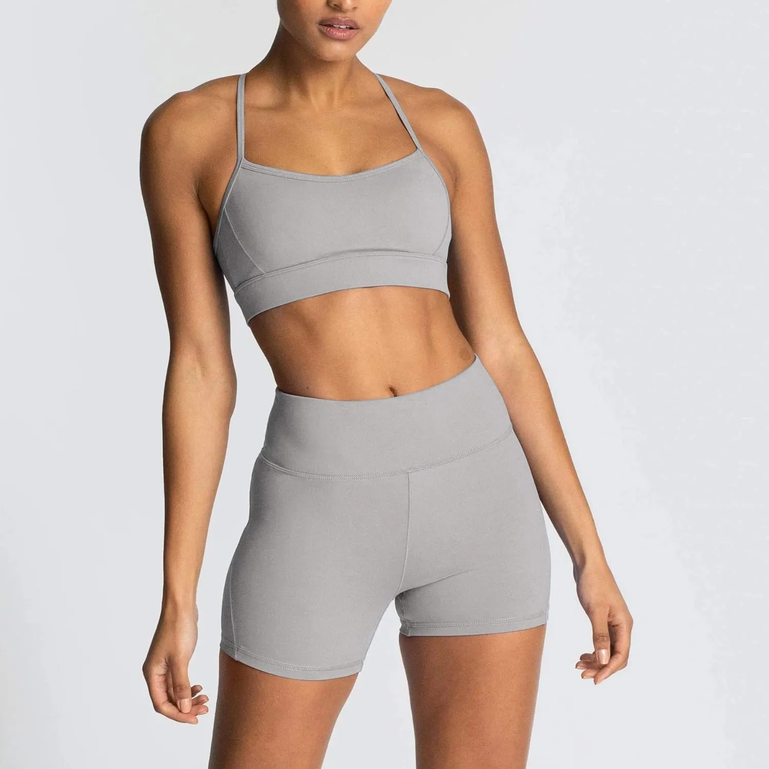 IWEMEK Women's Workout Sets 2 Piece Yoga Outfits High Waisted Biker Shorts and Cross Back Sports Bra Gym Set