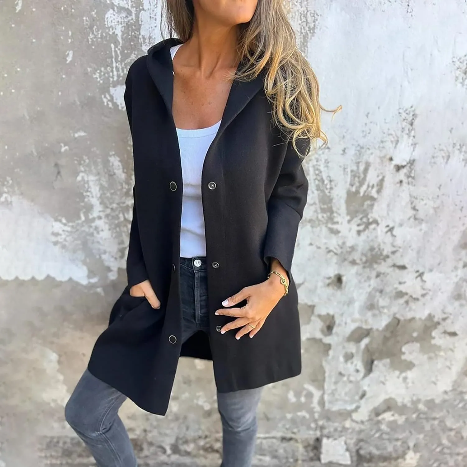Jackets for Women Casual Single Breasted Hooded Jacket Long Sleeve Trench Coat 2024 Trendy Quilted Shackets