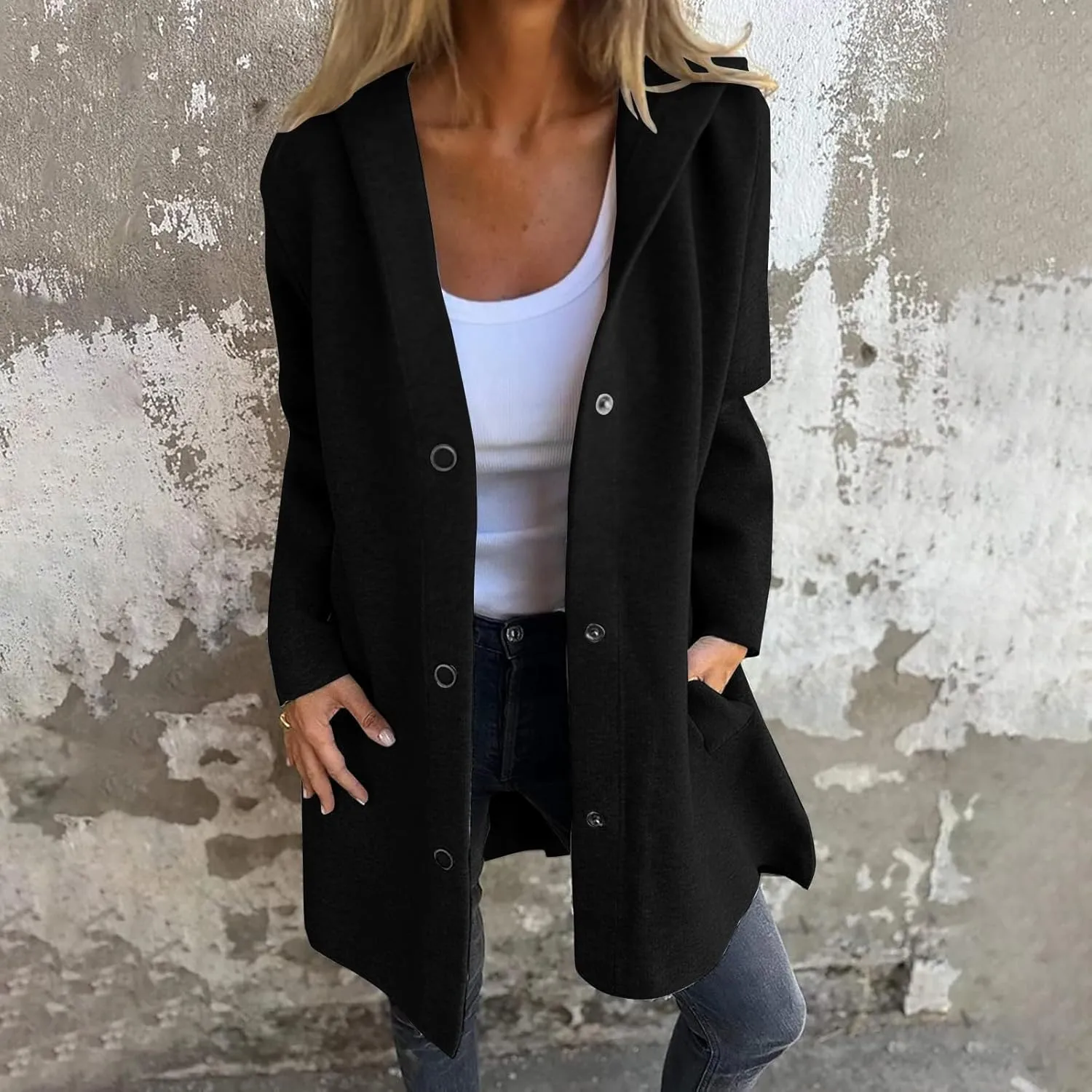 Jackets for Women Casual Single Breasted Hooded Jacket Long Sleeve Trench Coat 2024 Trendy Quilted Shackets