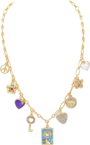 JNF Cute Boho Charm Necklace for Women Paperclip Chain Necklace Sun Moon Star Coin Heart Flower Boot Boho Bow Charms Necklaces