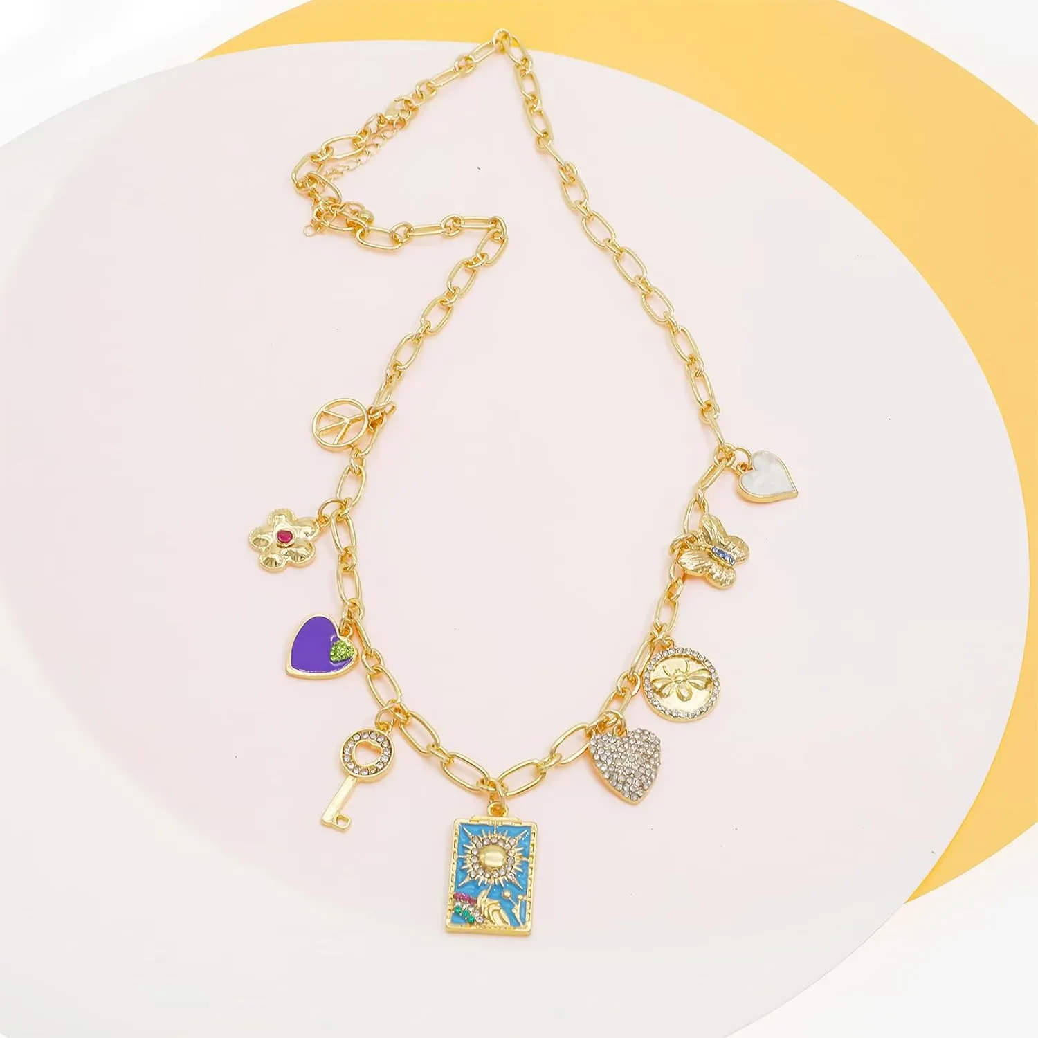 JNF Cute Boho Charm Necklace for Women Paperclip Chain Necklace Sun Moon Star Coin Heart Flower Boot Boho Bow Charms Necklaces