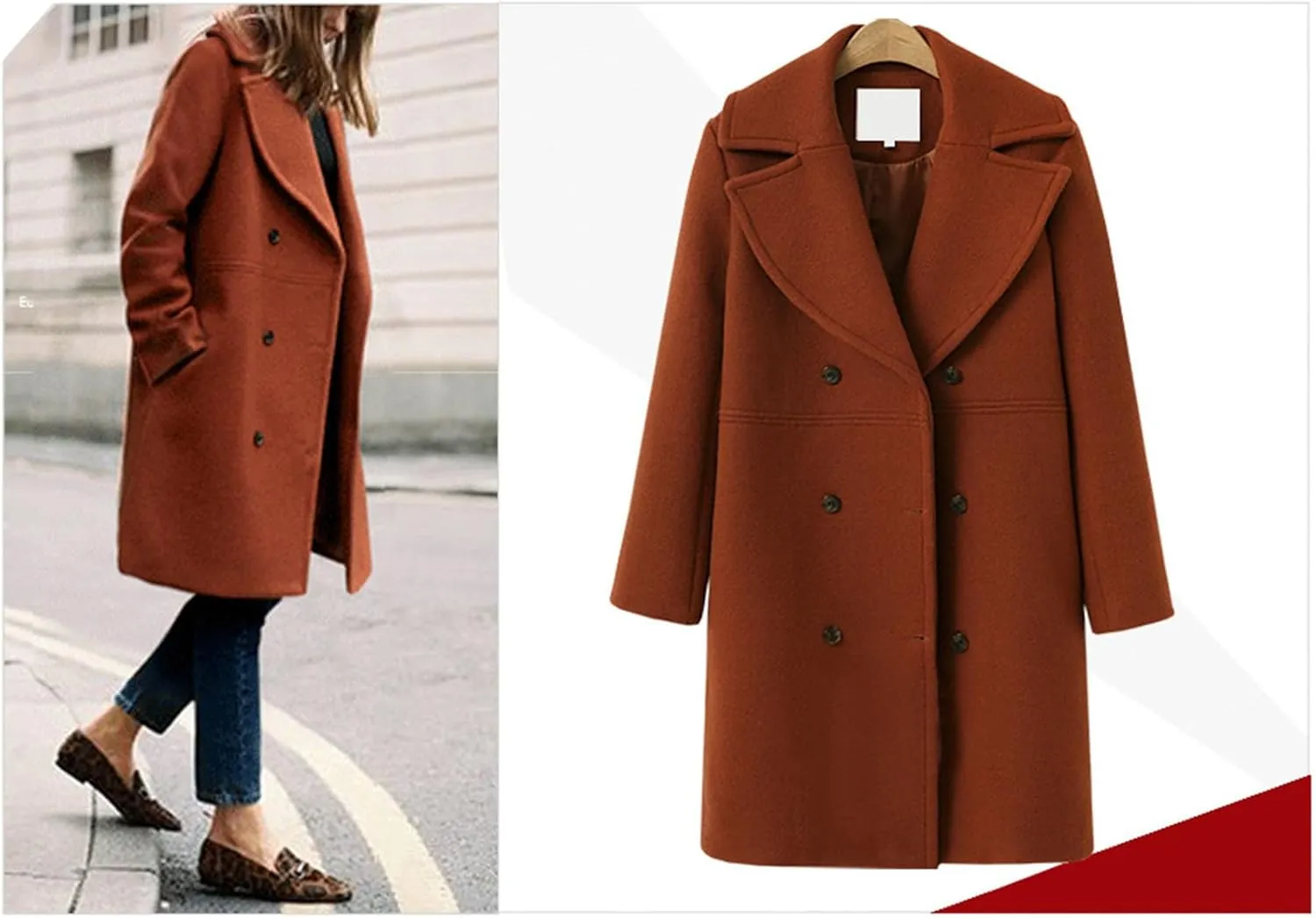 JOAU Women's Wool Trench Coats Warm Winter Pea Coat Double Breasted Mid-Long Overcoat Fashion Notched Lapel Jackets Outwear