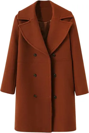 JOAU Women's Wool Trench Coats Warm Winter Pea Coat Double Breasted Mid-Long Overcoat Fashion Notched Lapel Jackets Outwear