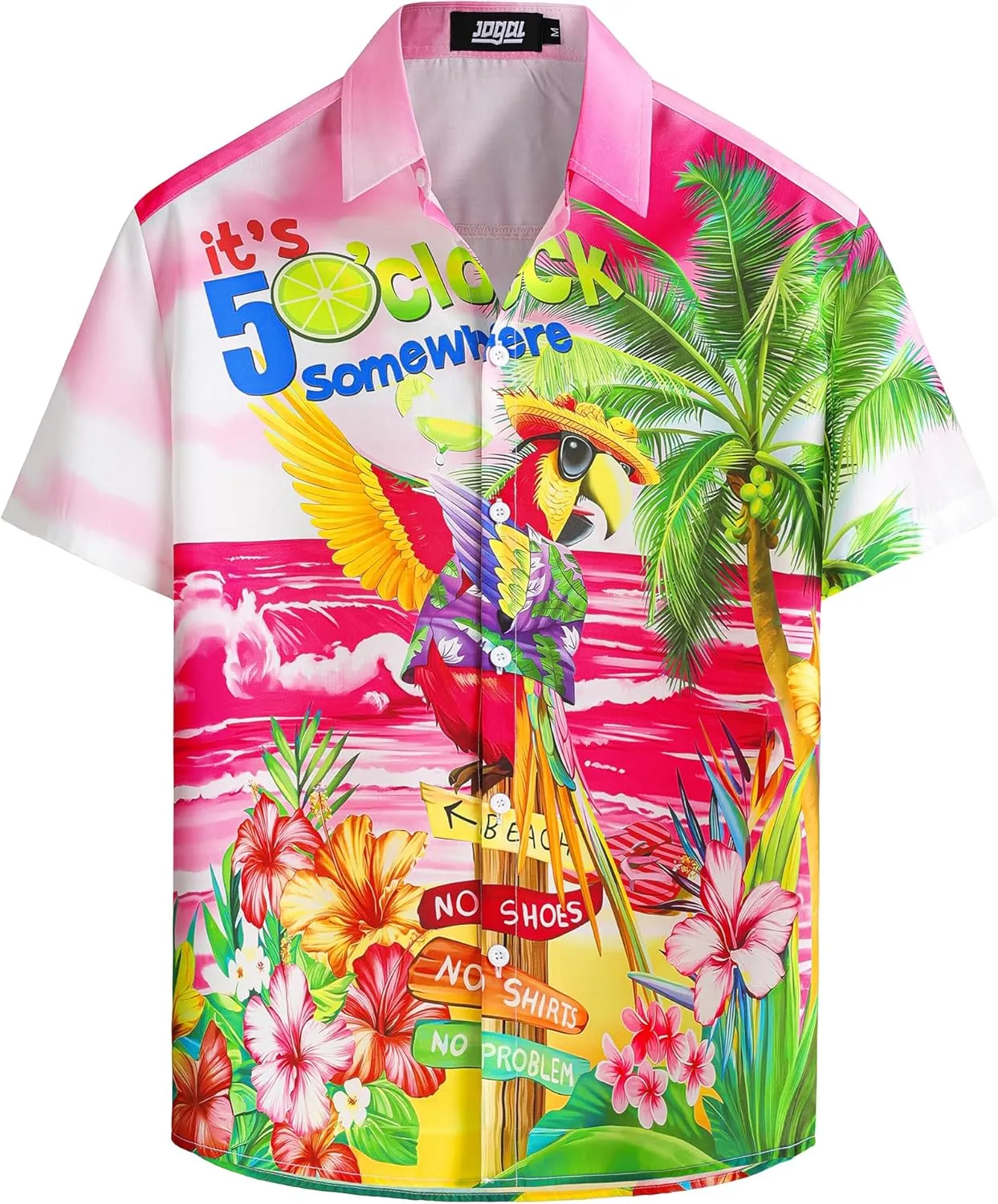 JOGAL Mens Tropical Hawaiian Shirt Short Sleeve Button Down Floral Print Casual Shirt Vacation Summer Beach Shirts