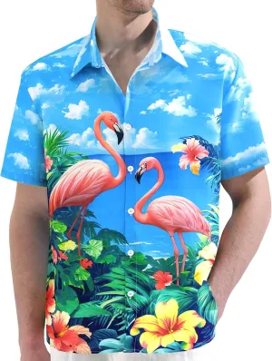 JOGAL Mens Tropical Hawaiian Shirt Short Sleeve Button Down Floral Print Casual Shirt Vacation Summer Beach Shirts