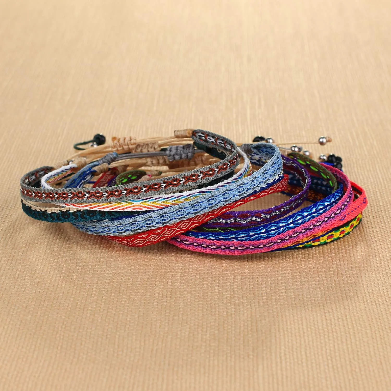 KELITCH Bohemian Friendship Bracelets Stack Silk Adjustable Bracelets Handmade Wax Rope Wrap Bracelets