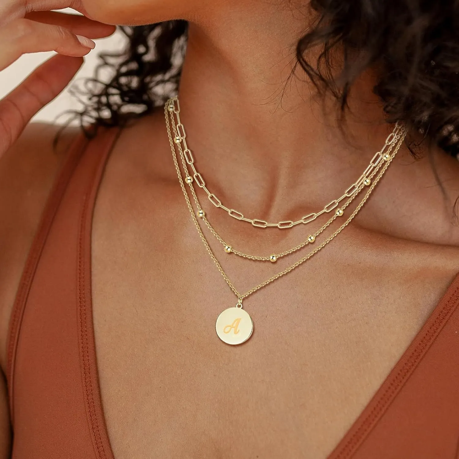 KSF Gold Layered Necklaces for Women Trendy - 18K Gold Plated Layered Choker Initial Letter Coin Pendants Necklace Stack Paperclip Chain Gold Jewelry Gifts Set Non Tarnish