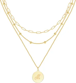 KSF Gold Layered Necklaces for Women Trendy - 18K Gold Plated Layered Choker Initial Letter Coin Pendants Necklace Stack Paperclip Chain Gold Jewelry Gifts Set Non Tarnish