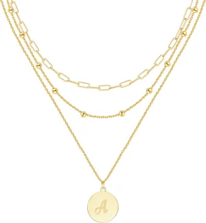 KSF Gold Layered Necklaces for Women Trendy - 18K Gold Plated Layered Choker Initial Letter Coin Pendants Necklace Stack Paperclip Chain Gold Jewelry Gifts Set Non Tarnish
